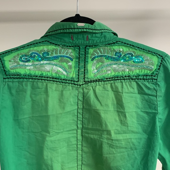 Vintage Y2K Roar Green Snap Front Rhinestone Cowboy Shirt Size M - Picture 7 of 7